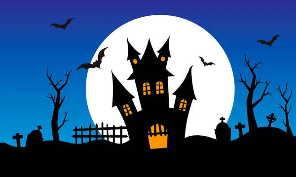 Halloween Background Scary House Cemetery Bats — Stock Vector