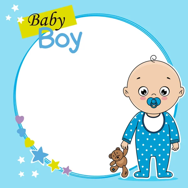 Baby Boy Teddy Bear Frame Space Text — Stock Vector