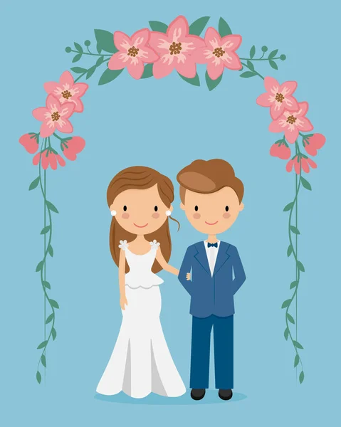 Cartão Casamento Casamento Casal Dentro Arco Flores —  Vetores de Stock