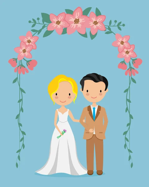 Κάρτα Γάμου Γάμος Ζευγάρι Μέσα Μια Αψίδα Λουλουδιών — Διανυσματικό Αρχείο