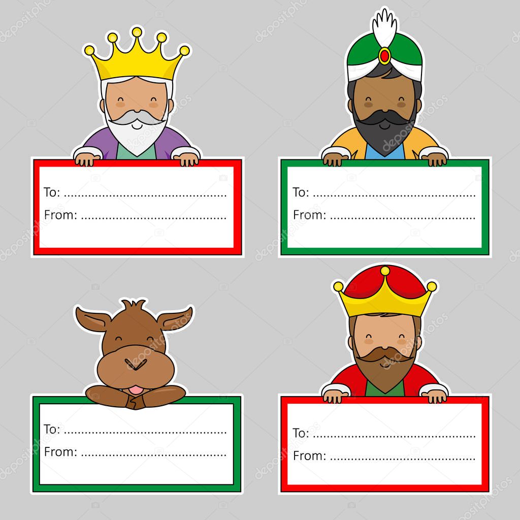 Three wise men labels. Space for text