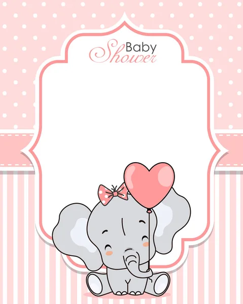 Invitación Baby Shower Lindo Elefante Con Globo Espacio Para Texto — Archivo Imágenes Vectoriales