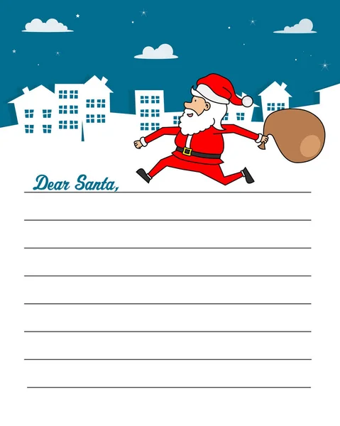 Lettre Pour Père Noël Père Noël Courir Avec Sac Jouets — Image vectorielle