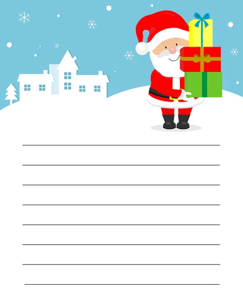 Lettre Pour Père Noël Père Noël Avec Beaucoup Cadeaux Ville — Image vectorielle