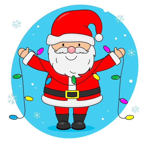 Feliz Santa Claus Con Luces Navidad — Vector de stock