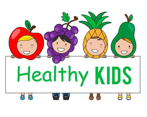 Children Fruit Costume Poster Healthy Food Lettering Isolated Vector — Stock Vector