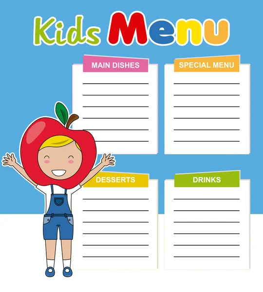 Poster Kids Menu Girl Dressed Fruit Space Text — Stock Vector