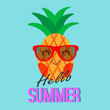 Güneş gözlüklü komik ananas. Merhaba yaz kartı.