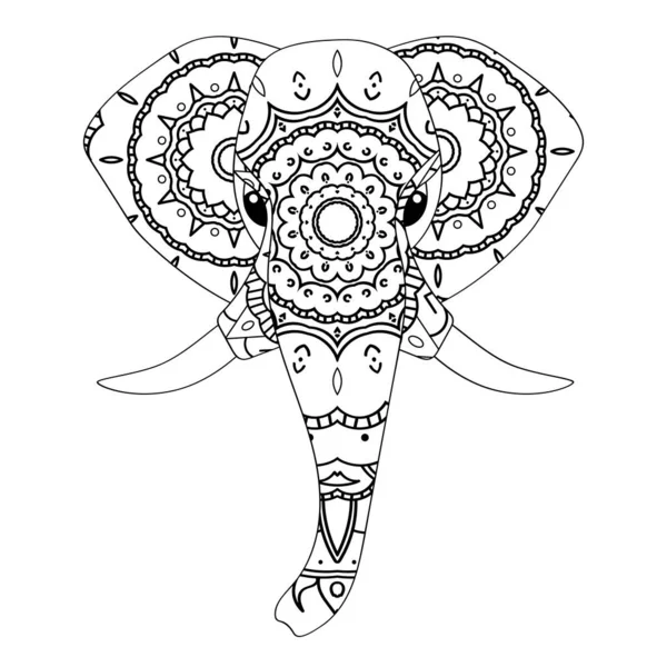 Elefantenkopf Malbuch Illustration Antistress Farbstoff Für Erwachsene Schwarz Weiße Linien — Stockvektor