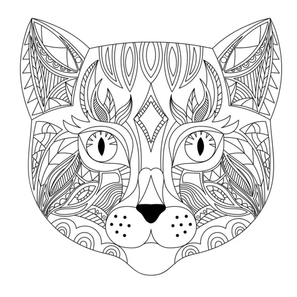 Illustration Livre Colorier Tête Chat Coloration Antistress Pour Adultes Lignes — Image vectorielle