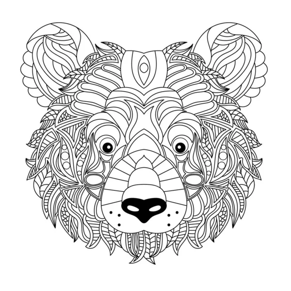 Medvědí Hlava Omalovánky Ilustrace Antistress Zbarvení Pro Dospělé Černé Bílé — Stockový vektor