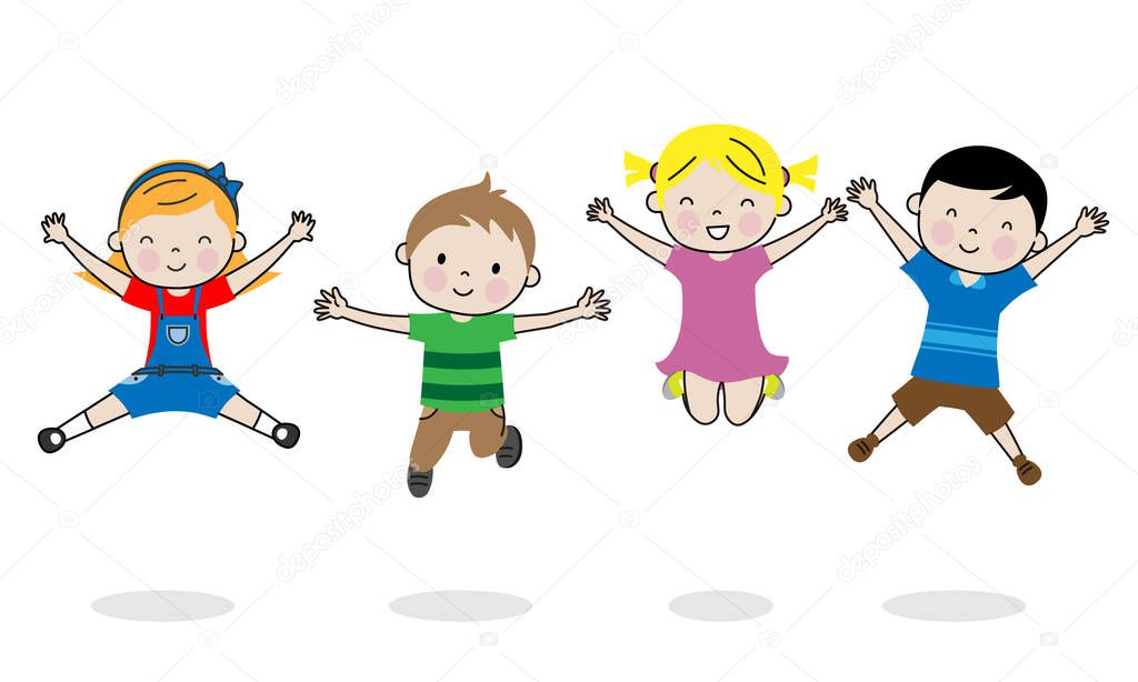Group of happy children jumping. Isolated vector