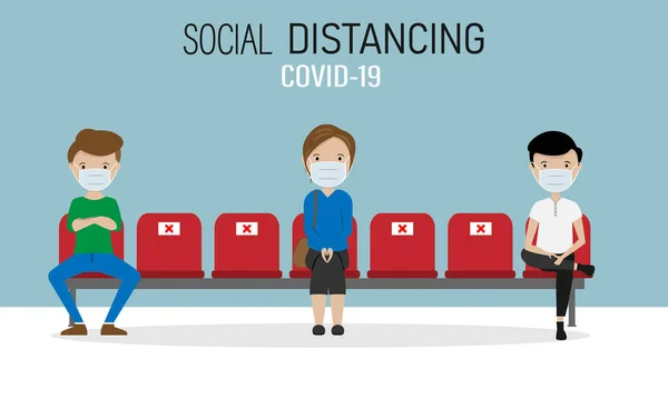 待合室での社会的距離 Covid — ストックベクタ