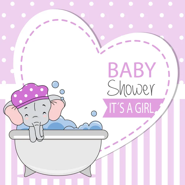 Elephant Bathtub Baby Shower Card — Stock Vector