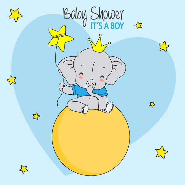 Slon Sedící Měsíci Baby Shower Card — Stockový vektor