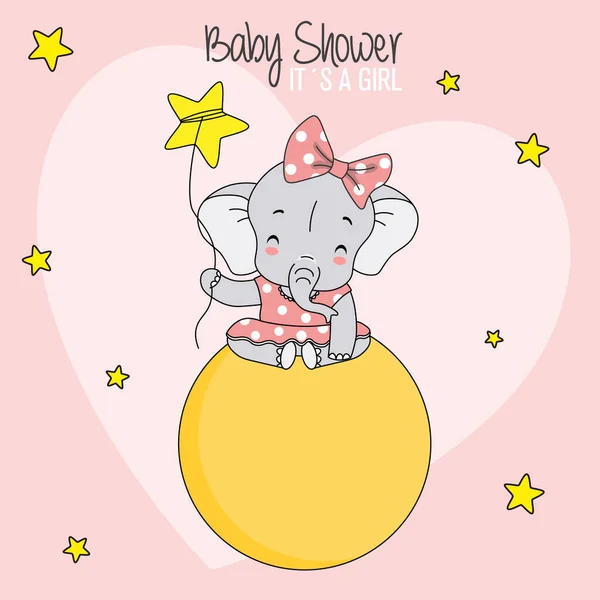 Elephant Sitting Moon Baby Shower Card — Stock Vector