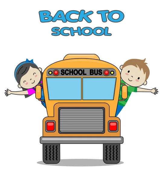 Children School Bus Back School Card — Stock Vector