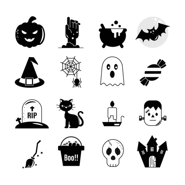 Halloween Iconen Zwart Wit Geïsoleerde Vector — Stockvector