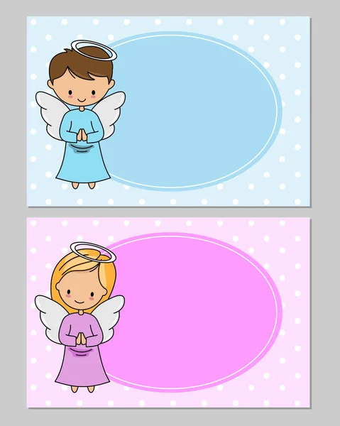 Chica Ángel Niño Rezando Marco Con Espacio Para Texto — Vector de stock