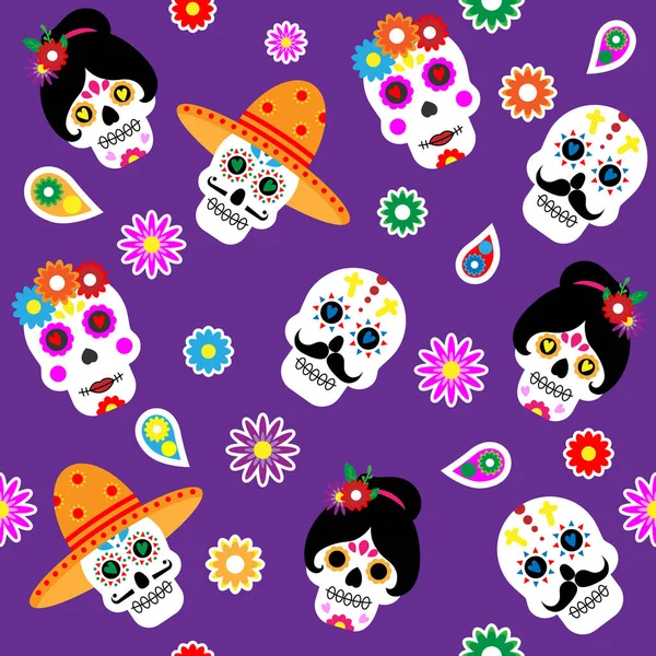 Day Dead Seamless Pattern Traditional Celebration Mexico — Stock Vector