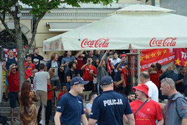 Varşova, Polonya. 25 Mayıs 2018. Kazanan Favoriler spor takımının kutlama