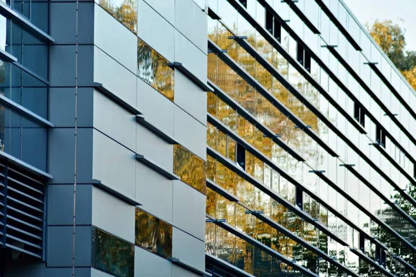 Çelik ve camdan yapılmış modern ofis binası.