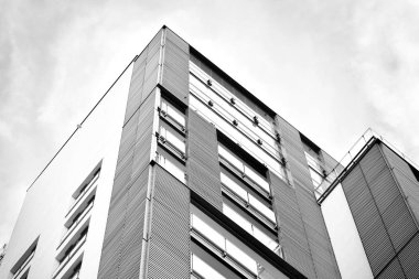 Modern apartman dış görünüşü. siyah ve beyaz.