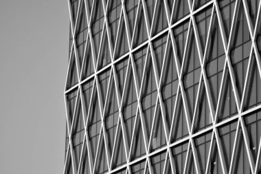 Modern ofis binası duvar yapılmış çelik ve cam. Siyah ve beyaz.