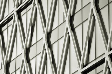 Modern ofis binası duvar yapılmış çelik ve cam. Siyah ve beyaz.