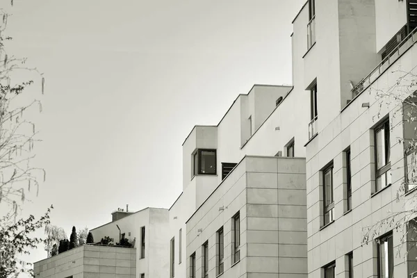 Modern apartman dış görünüşü. siyah ve beyaz.