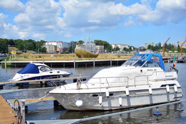 Szczecin, Polonya. 25 Haziran 2018. Yat limanına Szczecin City
