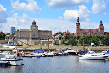 Szczecin, Polonya. 25 Haziran 2018. Yat limanına Szczecin City