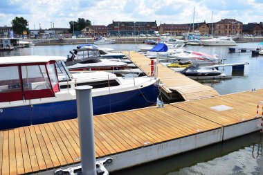 Szczecin, Polonya. 25 Haziran 2018. Yat limanına Szczecin City