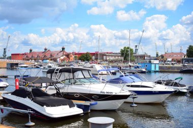Szczecin, Polonya. 25 Haziran 2018. Yat limanına Szczecin City