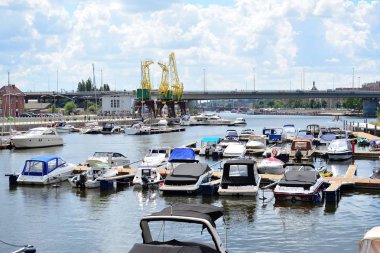 Szczecin, Polonya. 25 Haziran 2018. Yat limanına Szczecin City