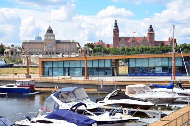 Szczecin, Polonya. 25 Haziran 2018. Yat limanına Szczecin City