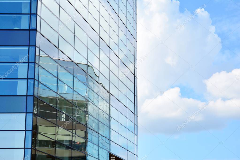 Urban abstract background, detail of modern glass facade, office business building