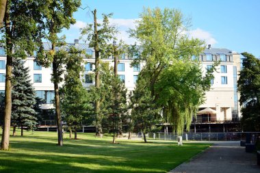 Yaz aylarında büyük şehir merkezinde parkta doğal görünümünü.