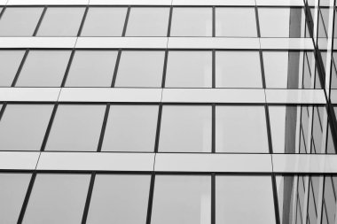 Modern ofis binası duvar yapılmış çelik ve cam. Siyah ve beyaz.