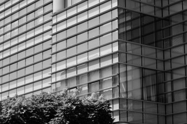 Modern ofis binası duvar yapılmış çelik ve cam. Siyah ve beyaz.