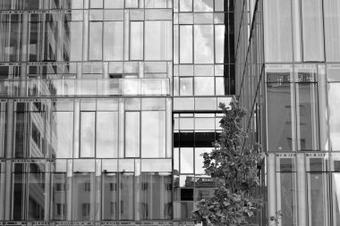 Modern ofis binası duvar yapılmış çelik ve cam. Siyah ve beyaz.