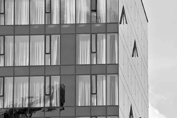 Modern Irodaház Fal Acélból Üvegből Készült Fekete Fehér — Stock Fotó