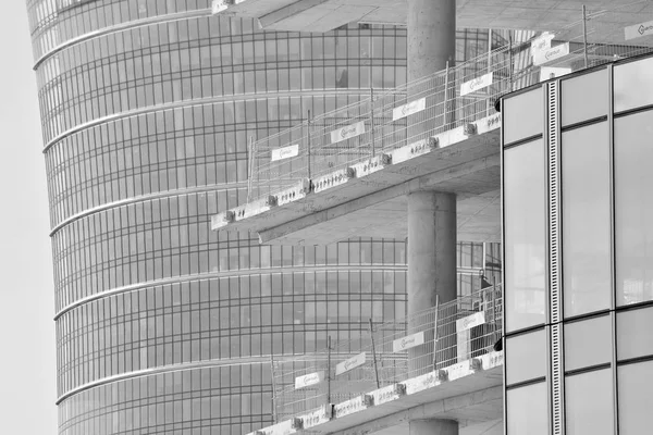 Building under construction. Construction site. Black and white
