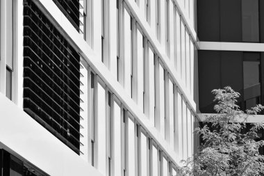 Modern ofis binası duvar yapılmış çelik ve cam. Siyah ve beyaz.