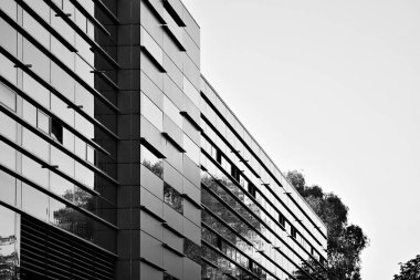 Modern ofis binası duvar yapılmış çelik ve cam. Siyah ve beyaz.