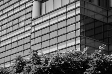 Modern ofis binası duvar yapılmış çelik ve cam. Siyah ve beyaz.