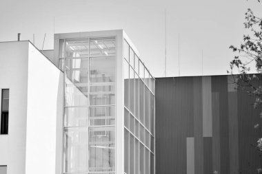 Modern apartman dış görünüşü. siyah ve beyaz.