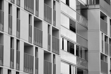 Modern apartman dış görünüşü. siyah ve beyaz.