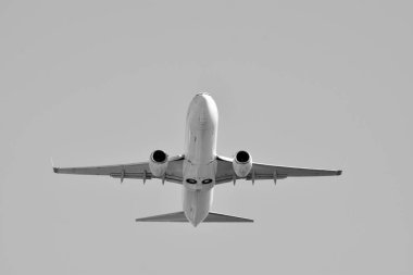 Gökyüzü uçakta. Siyah ve beyaz.