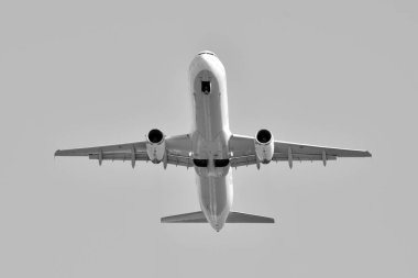 Gökyüzü uçakta. Siyah ve beyaz.